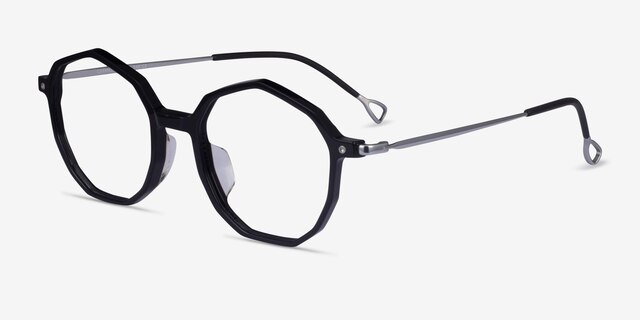 Carmelo Black Silver AcetateEyeglass Frames from EyeBuyDirect, Angle View