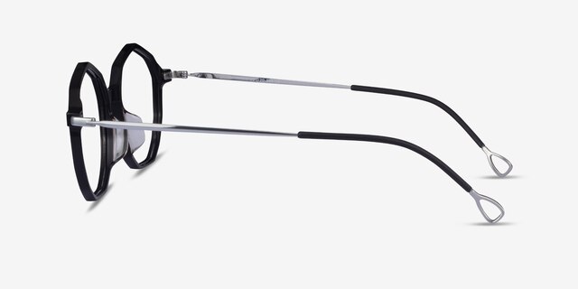 Carmelo Black Silver AcetateEyeglass Frames from EyeBuyDirect, Side View