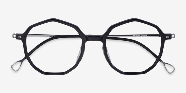 Carmelo Black Silver AcetateEyeglass Frames from EyeBuyDirect, Closed View