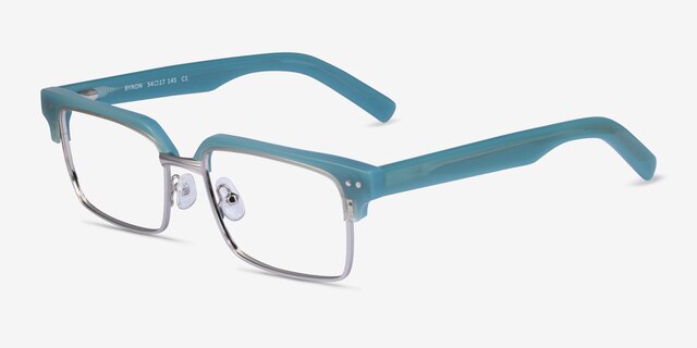 Byron Blue Silver AcetateEyeglass Frames from EyeBuyDirect, Angle View