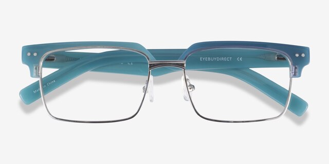 Byron Blue Silver AcetateEyeglass Frames from EyeBuyDirect, Closed View