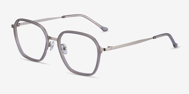 Atami Gray Silver AcetateEyeglass Frames from EyeBuyDirect, Angle View