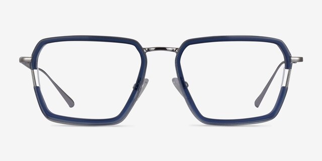 Tsundoku Clear Blue Silver AcetateEyeglass Frames from EyeBuyDirect, Front View