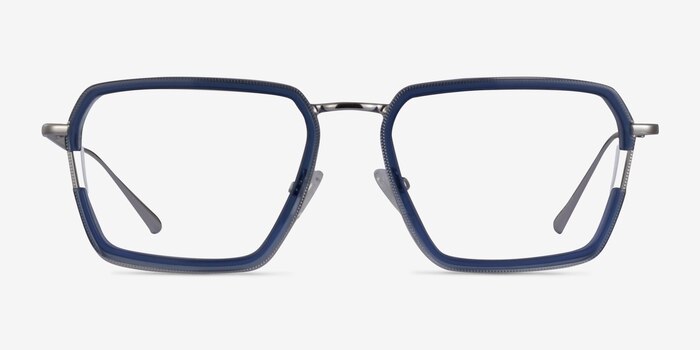 Tsundoku Clear Blue Silver Acetate Eyeglass Frames from EyeBuyDirect