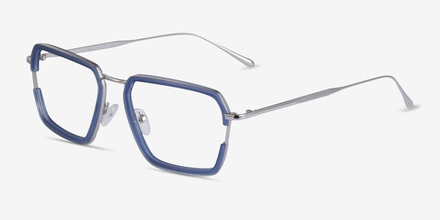 Tsundoku Clear Blue Silver AcetateEyeglass Frames from EyeBuyDirect, Angle View