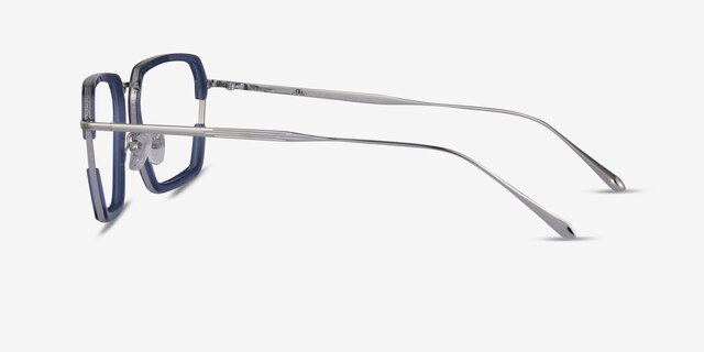 Tsundoku Clear Blue Silver AcetateEyeglass Frames from EyeBuyDirect, Side View