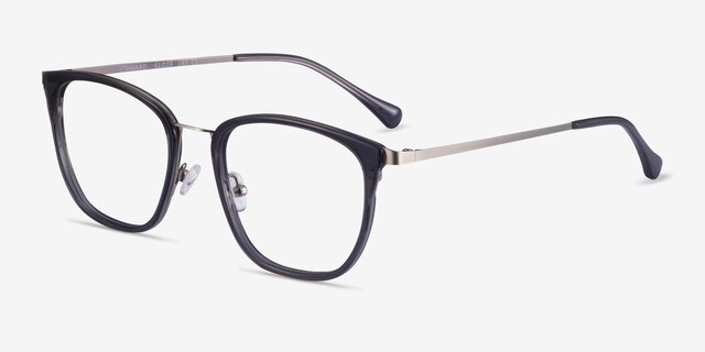 Utamaro Gray Silver AcetateEyeglass Frames from EyeBuyDirect, Angle View