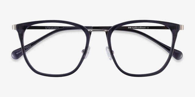 Utamaro Gray Silver AcetateEyeglass Frames from EyeBuyDirect, Closed View