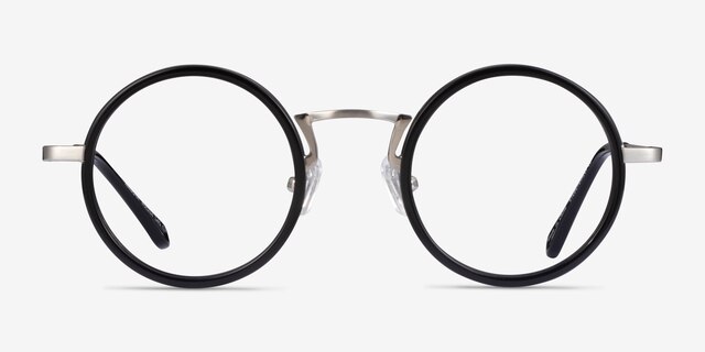 Nagoya Black Silver AcetateEyeglass Frames from EyeBuyDirect, Front View