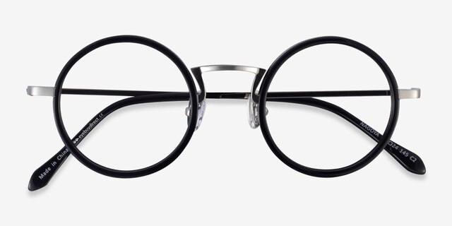 Nagoya Black Silver AcetateEyeglass Frames from EyeBuyDirect, Closed View