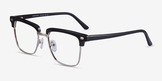 Murakami Black Silver AcetateEyeglass Frames from EyeBuyDirect, Angle View