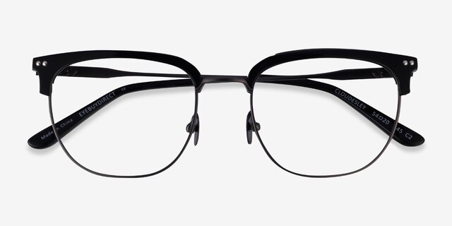 Cloudesley Black Gunmetal AcétateMontures de lunettes de vue d'EyeBuyDirect, Vue Rapprochée