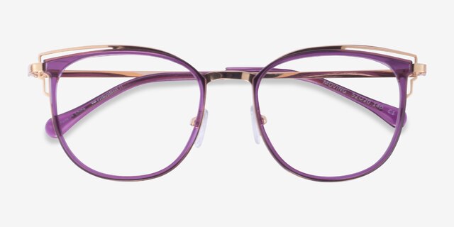 Moving Clear Purple Gold AcétateMontures de lunettes de vue d'EyeBuyDirect, Vue Rapprochée