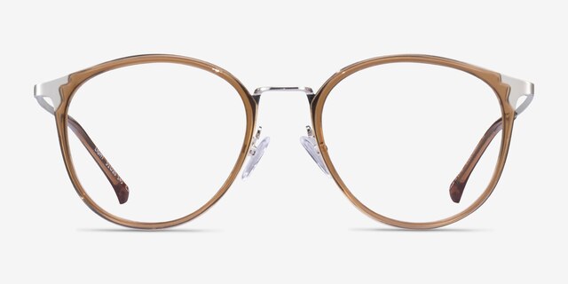 Light Clear Brown Silver AcetateEyeglass Frames from EyeBuyDirect, Front View