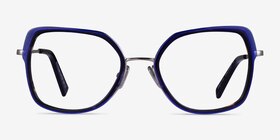 Bourdon Blue Tortoise Silver Acétate Montures de lunettes de vue d'EyeBuyDirect, Vue de Face