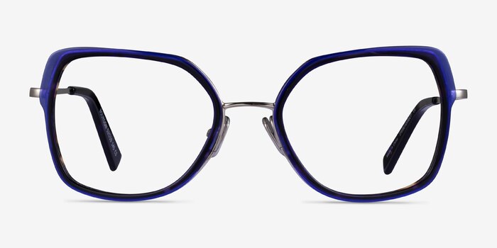 Bourdon Blue Tortoise Silver Acetate Eyeglass Frames from EyeBuyDirect