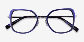 Bourdon Blue Tortoise Silver Acétate Montures de lunettes de vue d'EyeBuyDirect, Vue Rapprochée