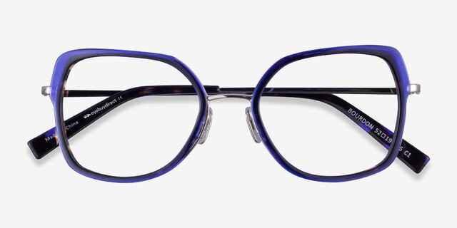 Bourdon Blue Tortoise Silver AcetateEyeglass Frames from EyeBuyDirect, Closed View