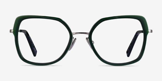 Bourdon Green Silver AcetateEyeglass Frames from EyeBuyDirect, Front View
