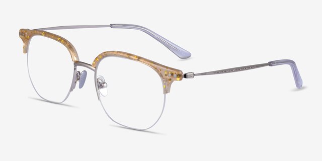 Witty Clear Yellow Silver AcétateMontures de lunettes de vue d'EyeBuyDirect, Vue d'Angle