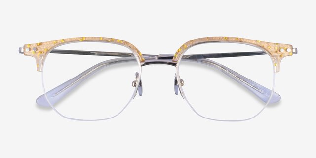 Witty Clear Yellow Silver AcétateMontures de lunettes de vue d'EyeBuyDirect, Vue Rapprochée
