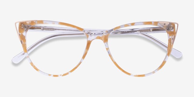 Celebrate Clear Yellow Rose Gold AcétateMontures de lunettes de vue d'EyeBuyDirect, Vue Rapprochée