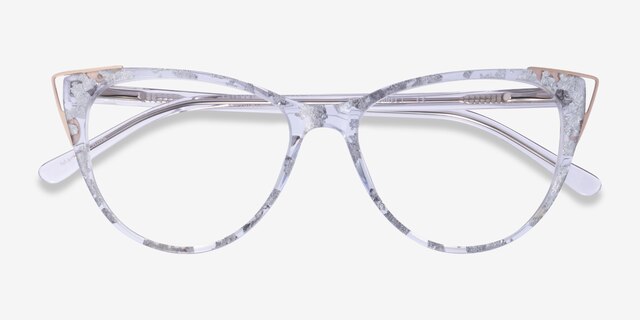 Celebrate Clear Silver Rose Gold AcetateEyeglass Frames from EyeBuyDirect, Closed View