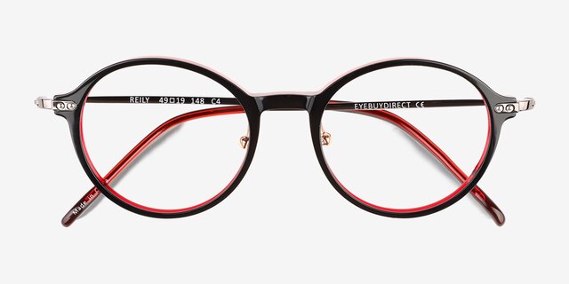 Reily Black Burgundy Silver AcetateEyeglass Frames from EyeBuyDirect, Closed View