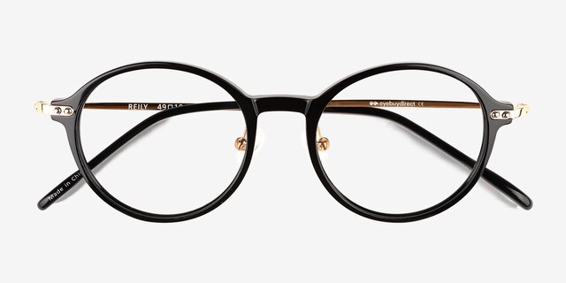 Reily Black Gold AcetateEyeglass Frames from EyeBuyDirect, Closed View