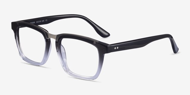 Fraser Black Clear Silver AcetateEyeglass Frames from EyeBuyDirect, Angle View