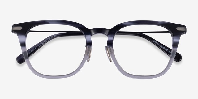 Hayes Gray Striped Gunmetal AcetateEyeglass Frames from EyeBuyDirect, Closed View