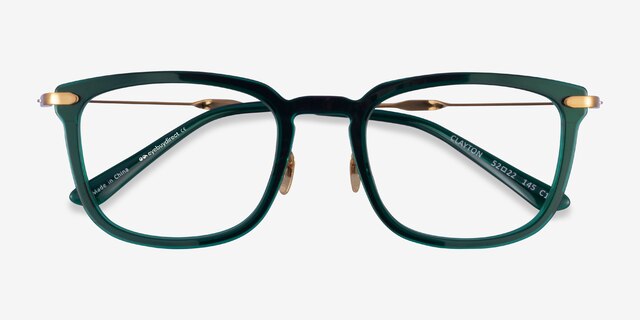 Clayton Dark Green Gold AcetateEyeglass Frames from EyeBuyDirect, Closed View