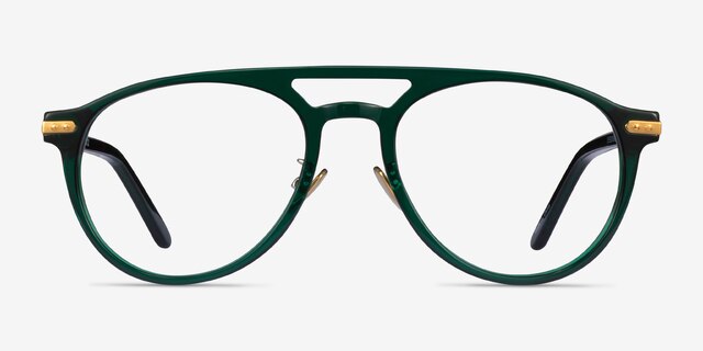 Aston Dark Green Gold AcetateEyeglass Frames from EyeBuyDirect, Front View