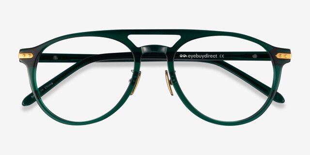 Aston Dark Green Gold AcetateEyeglass Frames from EyeBuyDirect, Closed View