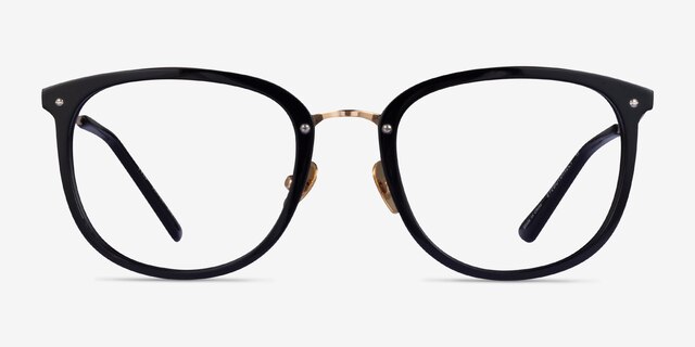 Yves Black Gold AcetateEyeglass Frames from EyeBuyDirect, Front View