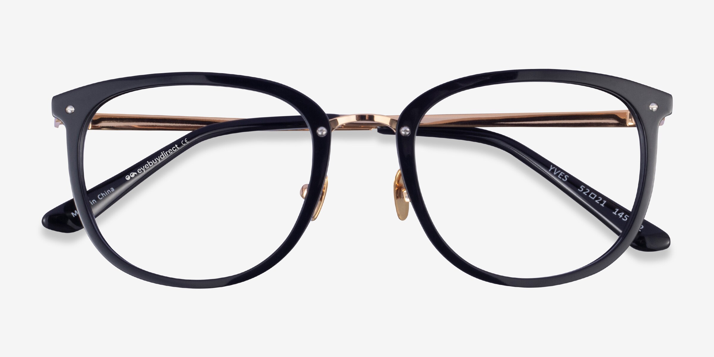 Yves Square Black Gold Full Rim Eyeglasses | Eyebuydirect Canada