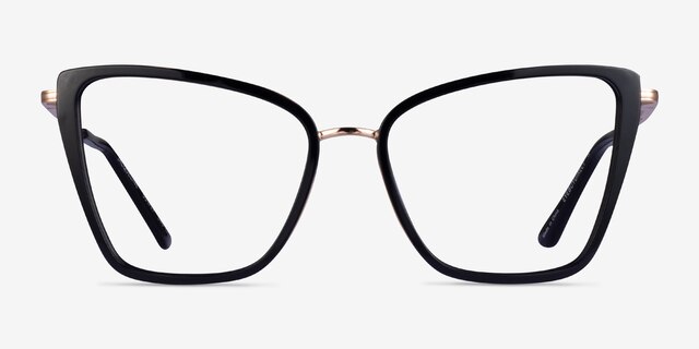 Jacqueline Black Gold AcetateEyeglass Frames from EyeBuyDirect, Front View