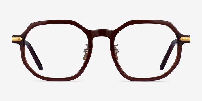 Quentin Clear Brown Gold Acetate Eyeglass Frames from EyeBuyDirect