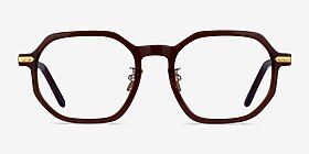 Quentin Clear Brown Gold Acétate Montures de lunettes de vue d'EyeBuyDirect, Vue de Face