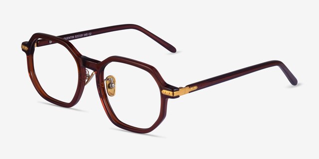 Quentin Clear Brown Gold AcetateEyeglass Frames from EyeBuyDirect, Angle View