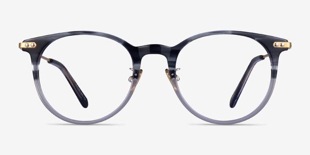 Francene Gray Striped Gold AcetateEyeglass Frames from EyeBuyDirect, Front View