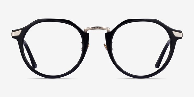 Yates Black Silver AcetateEyeglass Frames from EyeBuyDirect, Front View