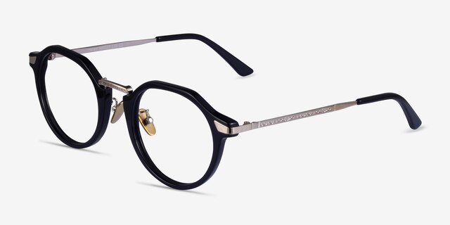 Yates Black Silver AcetateEyeglass Frames from EyeBuyDirect, Angle View