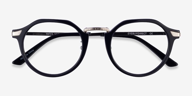 Yates Black Silver AcetateEyeglass Frames from EyeBuyDirect, Closed View