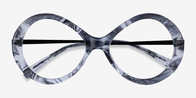 Endless Black Striped AcetateEyeglass Frames from EyeBuyDirect, Closed View