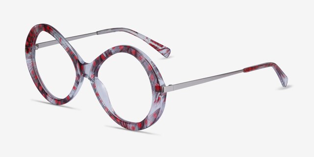 Endless Red Striped AcetateEyeglass Frames from EyeBuyDirect, Angle View