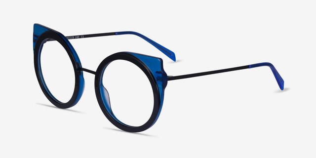Khoa Blue Black AcetateEyeglass Frames from EyeBuyDirect, Angle View