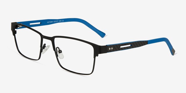 Victory Matte Black Blue Carbon-fiberEyeglass Frames from EyeBuyDirect, Angle View