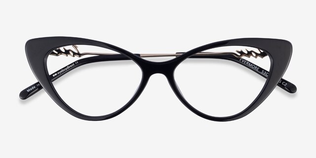 Evermore Noir AcétateMontures de lunettes de vue d'EyeBuyDirect, Vue Rapprochée