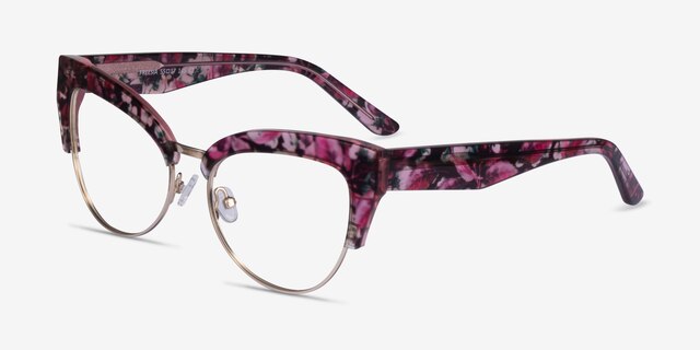 Freesia Red Floral Gold AcetateEyeglass Frames from EyeBuyDirect, Angle View